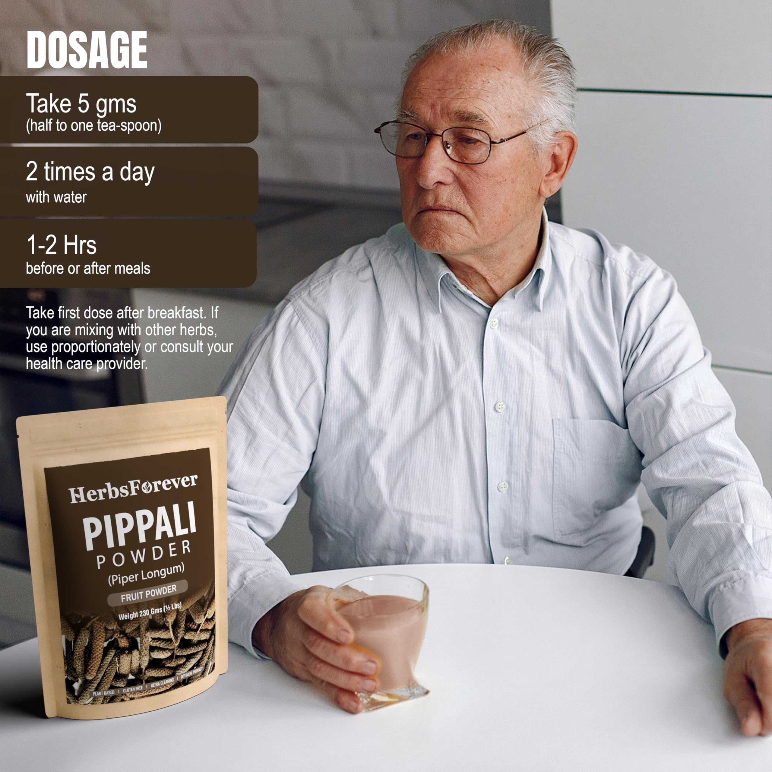 Pippali powder container with HerbsForever label