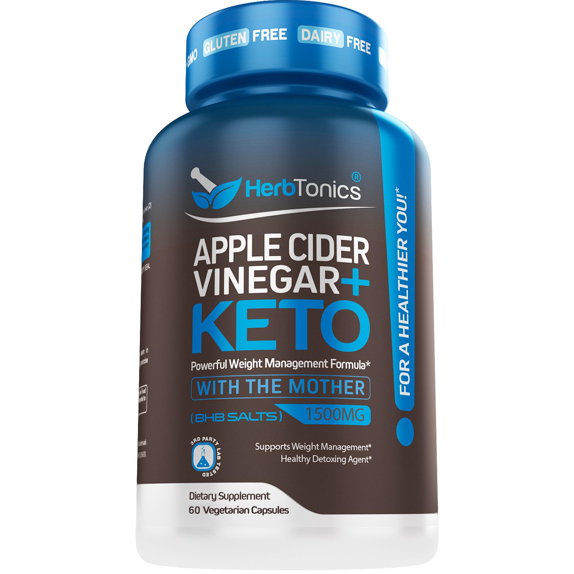 Herbtonics Apple Cider Vinegar bottle showcases digestive support and appetite balance.