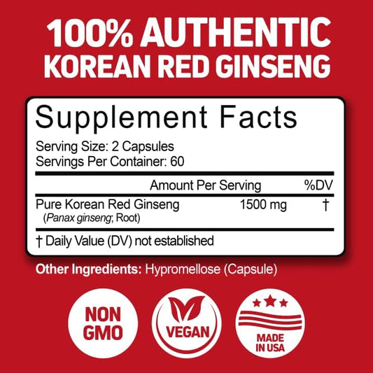 Close-up of the label on the Herbtonics Korean Red Panax Ginseng 1500mg bottle