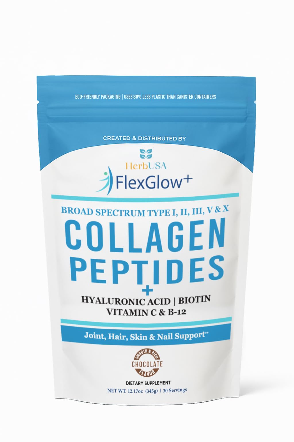 HerbUSA FlexGlow+ Collagen Peptides bottle with label