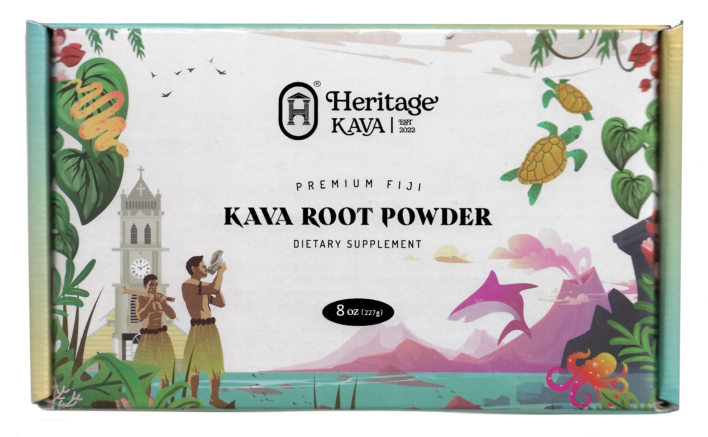 Heritage Kava Premium Fiji Noble Kava Root Powder 8 oz package front