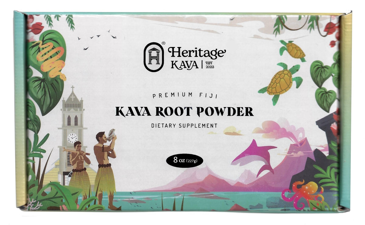Heritage Kava Premium Fiji Noble Kava Root Powder 8 oz package front