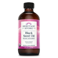 8oz amber glass bottle of Heritage Store Organic Black Seed Oil
