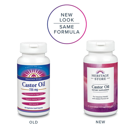 Castor oil capsules with fennel oil on white background