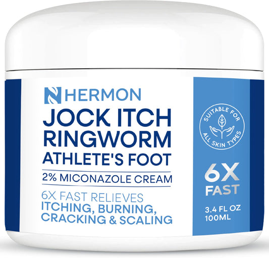 Hermon Jock Itch Cream tube delivers fast, cooling relief from itching and irritation.
