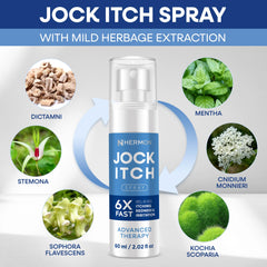 Hermon Jock Itch Spray on skin shows soothing, cool application to ease itch.