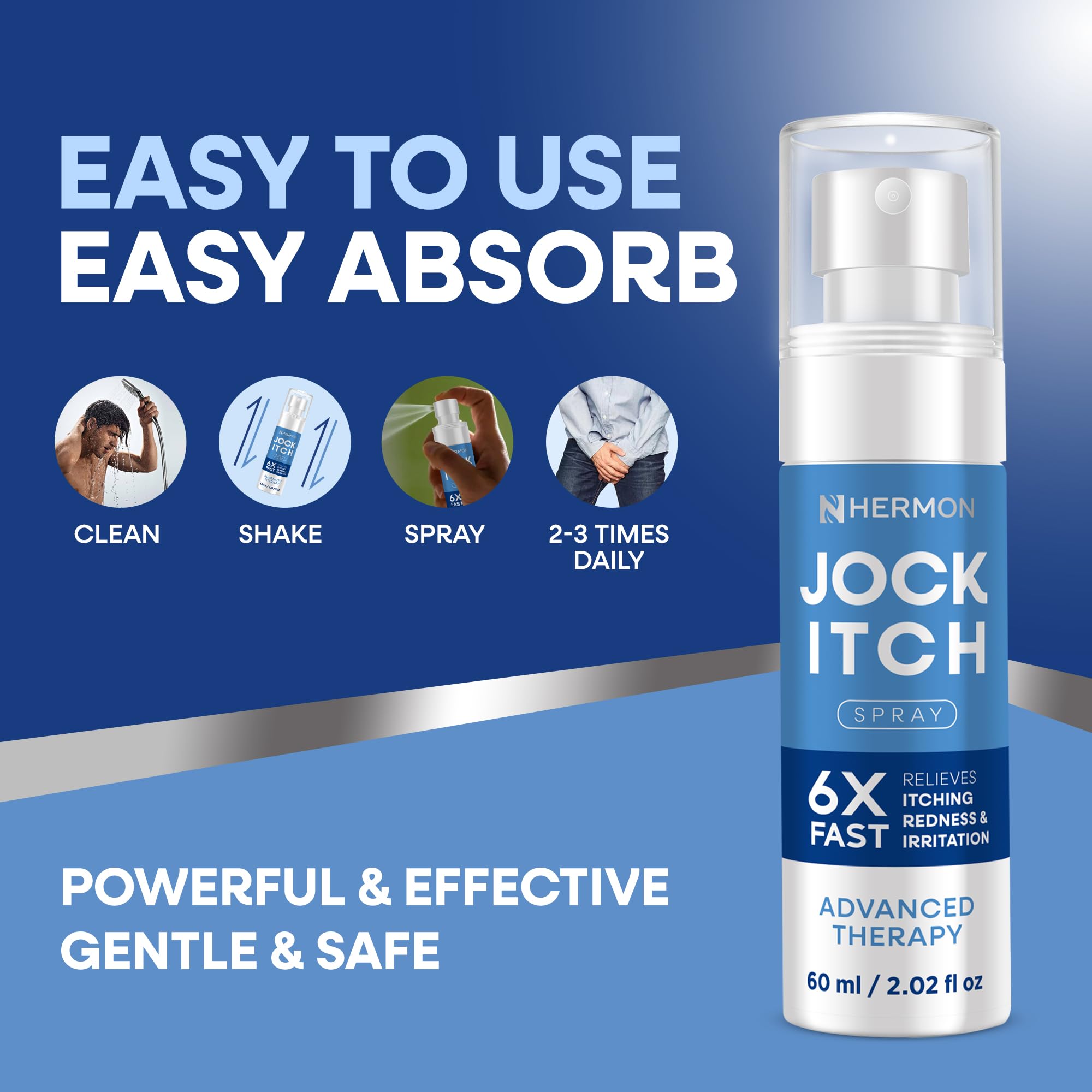 Hermon Jock Itch Spray packaging shows compact bottle for travel use.