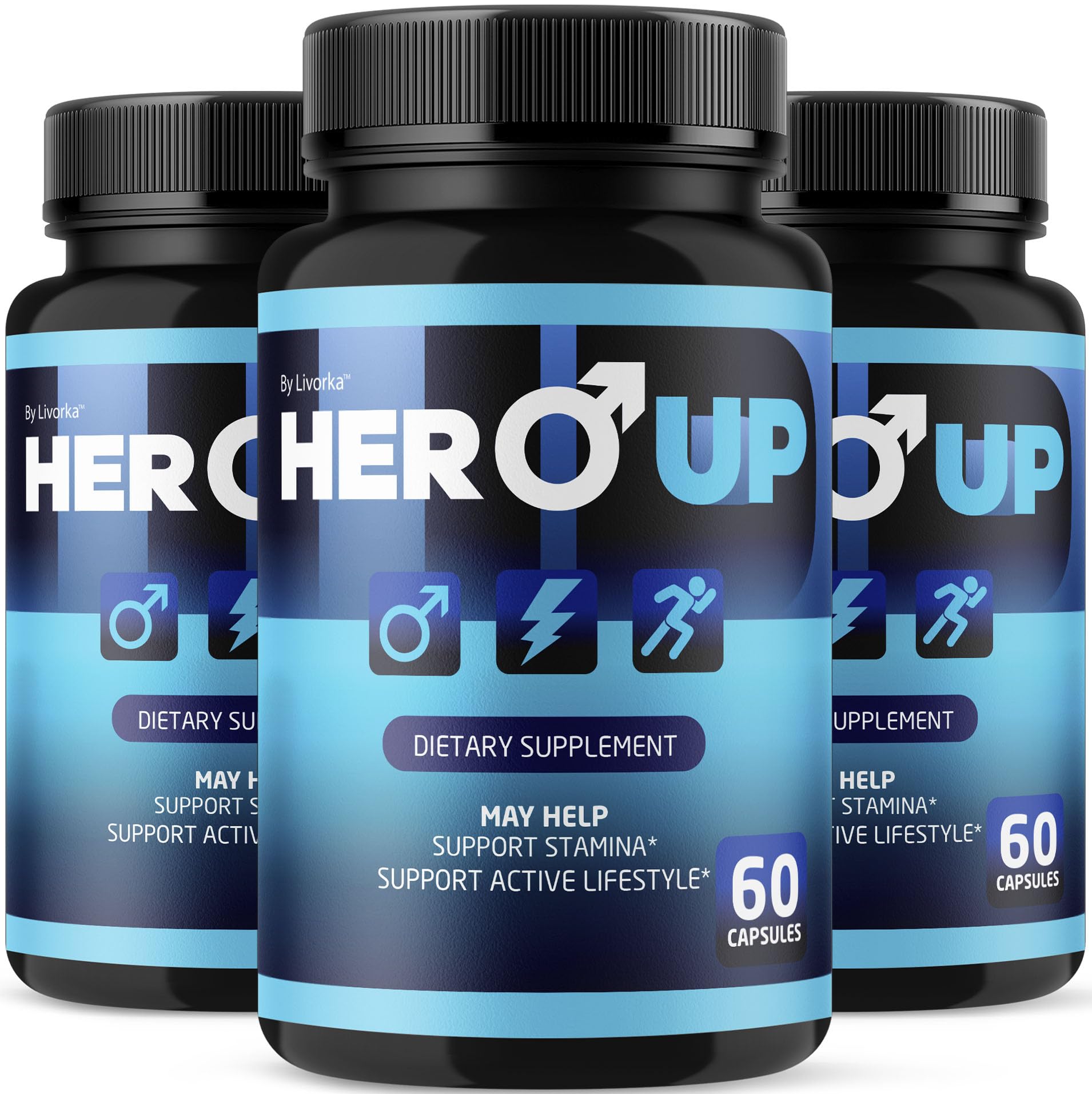 Hero Up Capsules 3-pack bottles front view