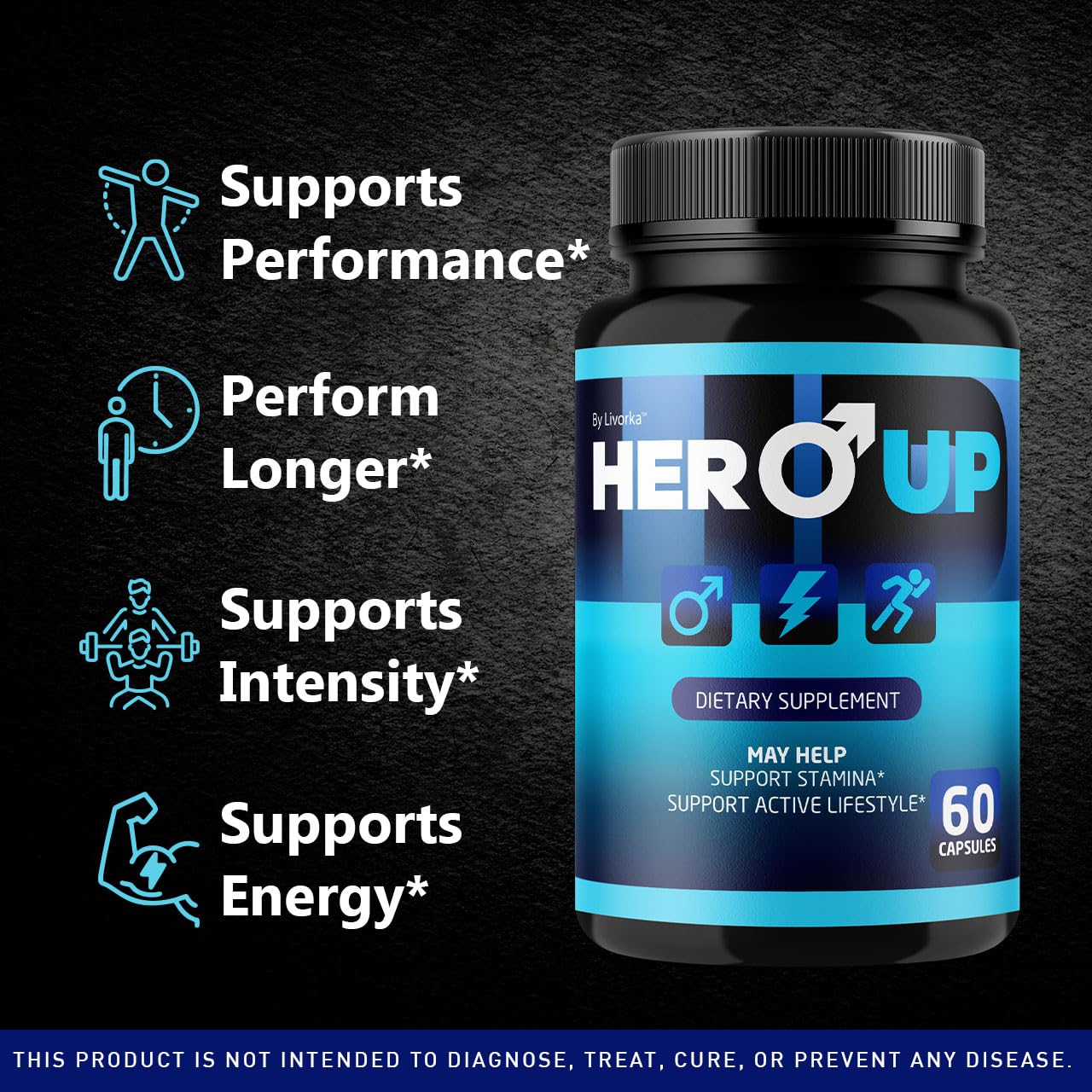 Hero Up Capsules providing energy support for men