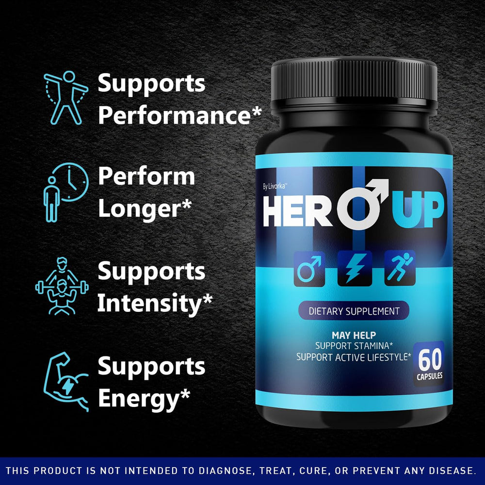 Hero Up Capsules providing energy support for men