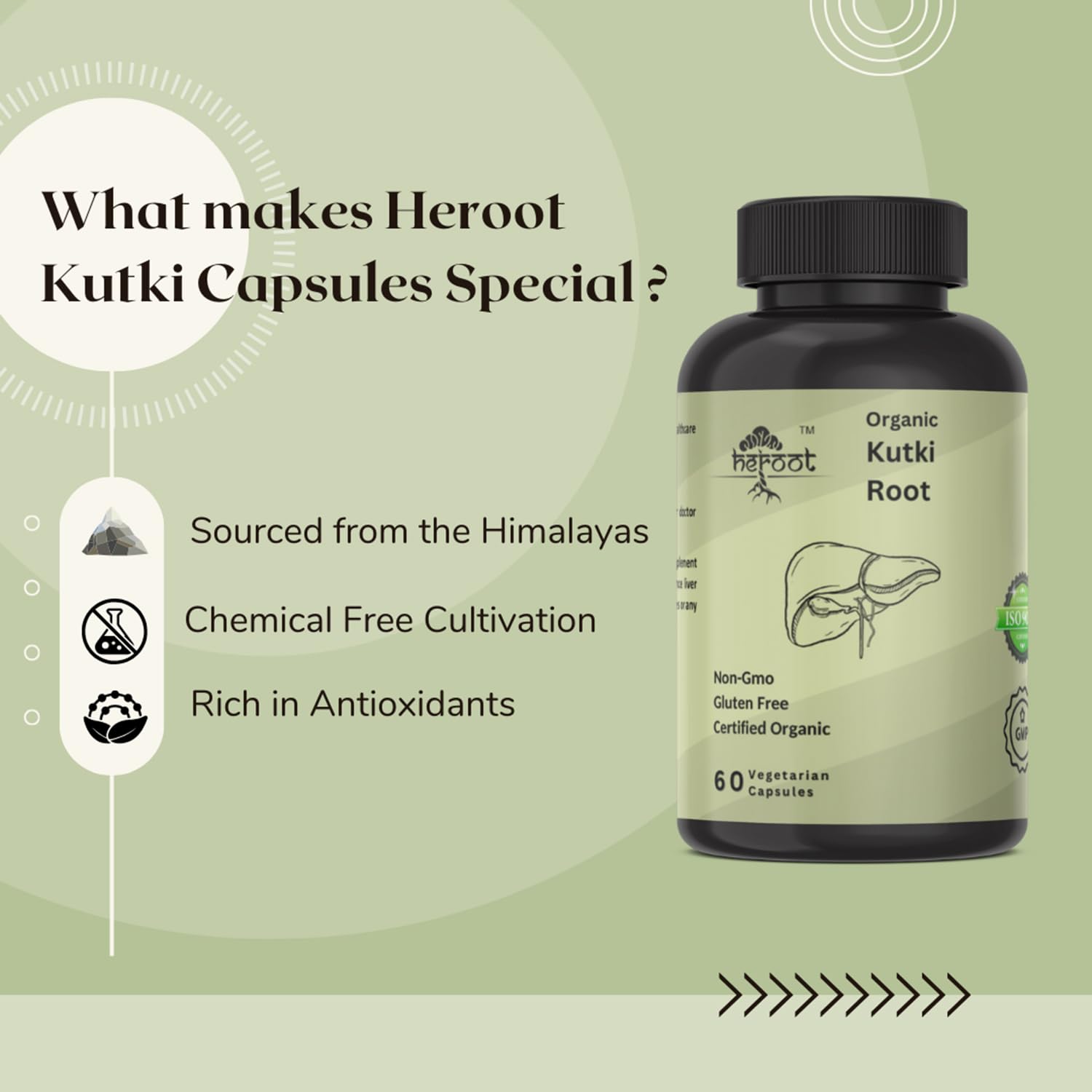Heroot Organic Kutki label with Non-GMO and Gluten-Free certifications