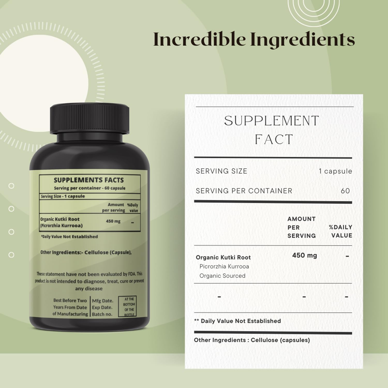 Third-party testing certificate for Heroot Kutki organic Kutki root capsules