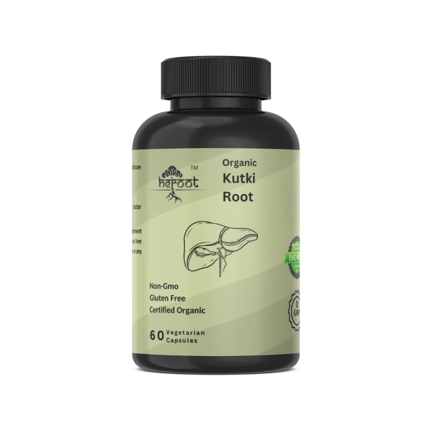 Bottle of Heroot Organic Kutki Root Capsules, 120 Vegetarian Capsules
