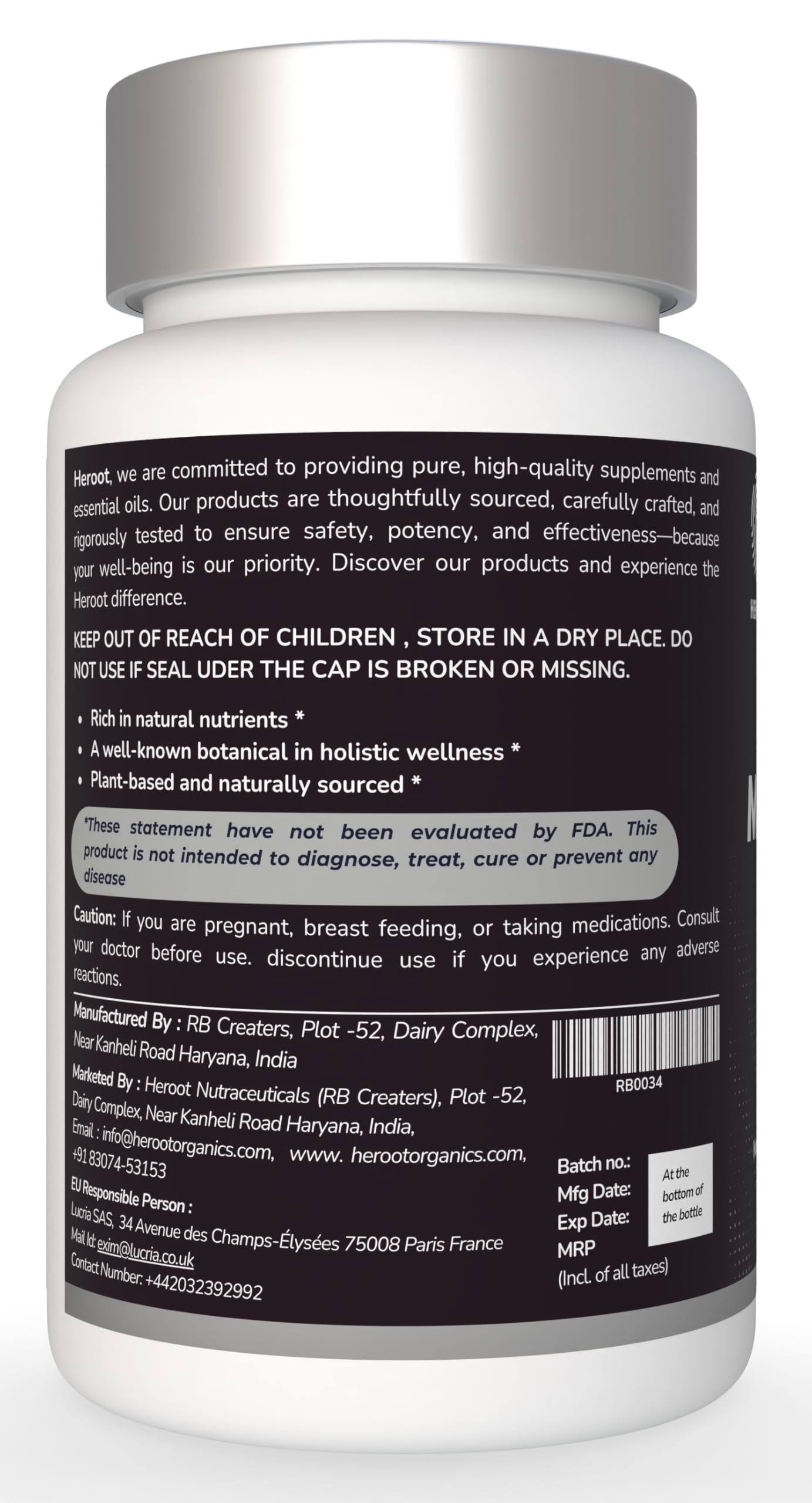 Heroot Organic Manjistha Root 400mg packaging design