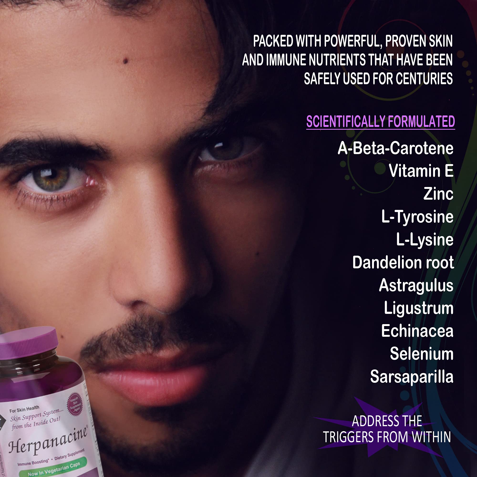 Herpanacine Diamond supplement bottle with cap off showing capsules