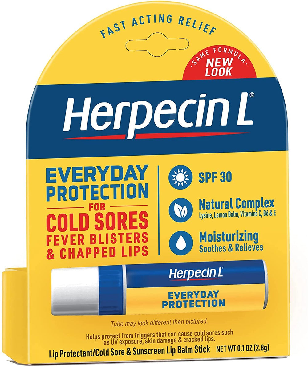 Herpecin L lysine-enriched balm applied on lips for soothing cold sore comfort.