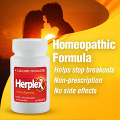 Herplex Premium Tablets bottle side — convenient dosing for on-the-go outbreak relief.