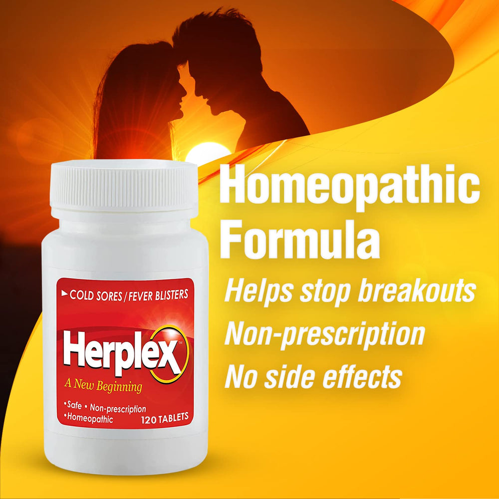 Herplex Premium Tablets label closeup highlights homeopathic formula designed to work with the body