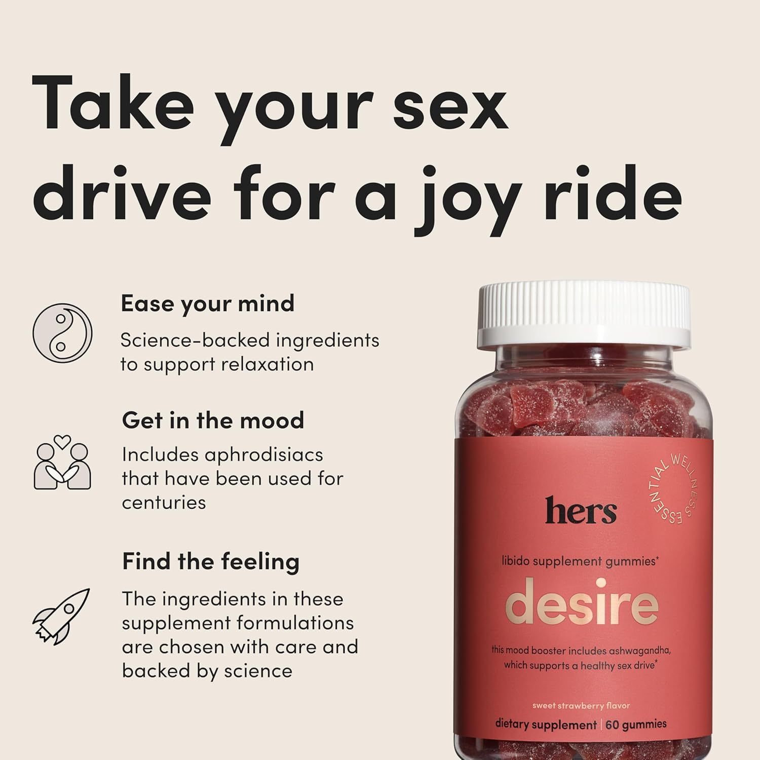 Vegan and gluten-free Hers Desire Libido Gummies packaging