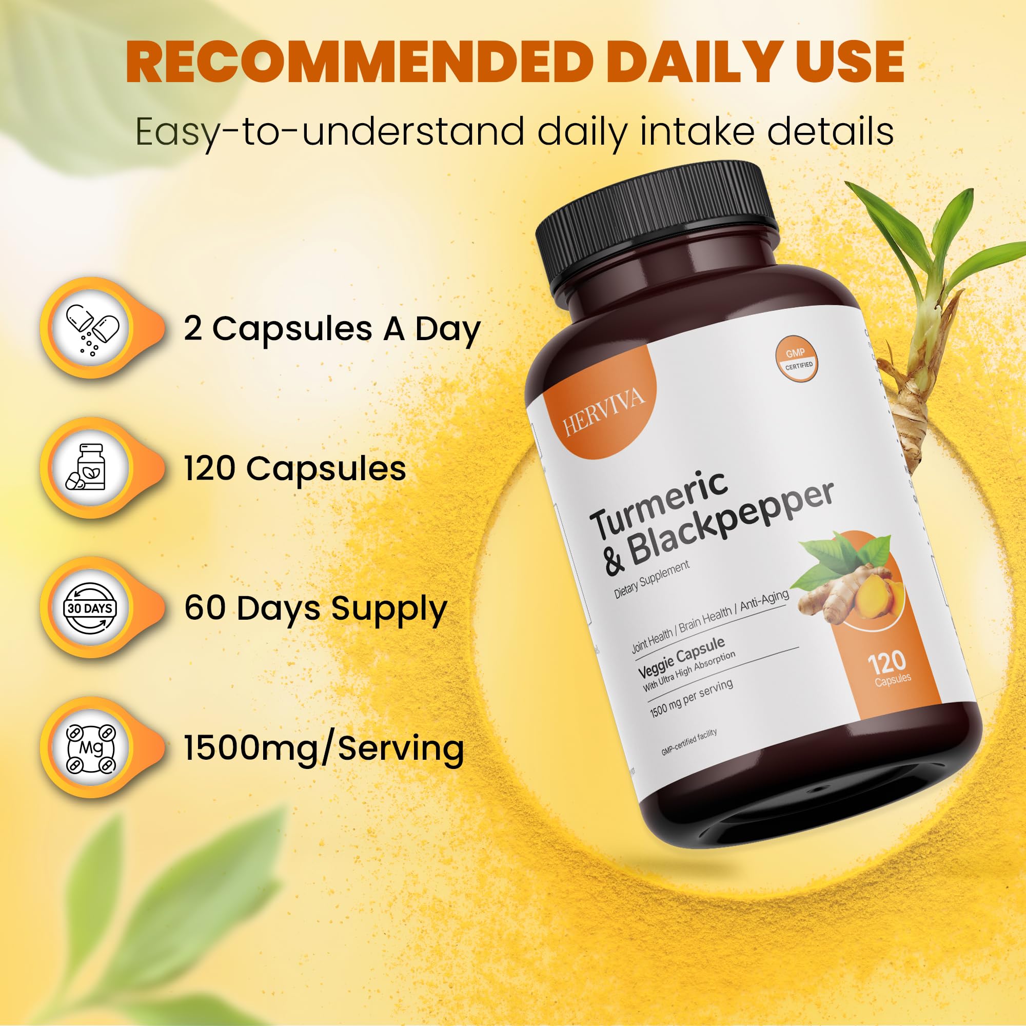 HERVIVA turmeric curcumin veggie capsules close-up