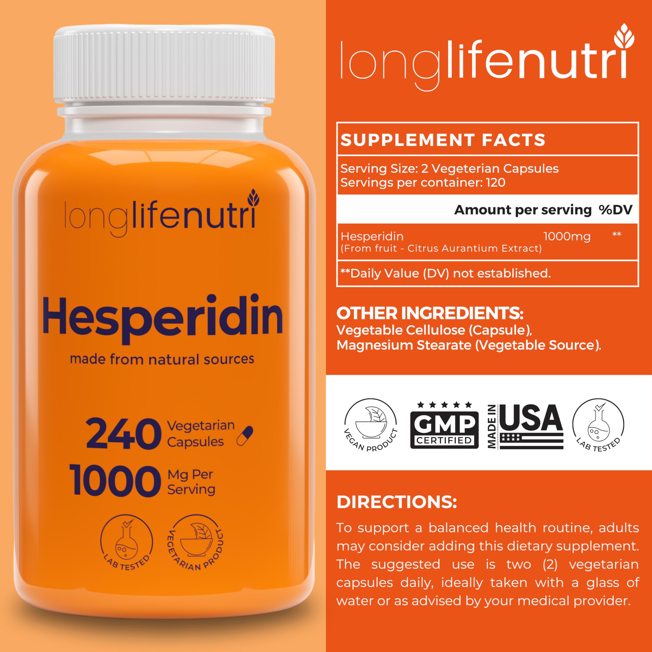 Hesperidin 1000mg bottle on white background