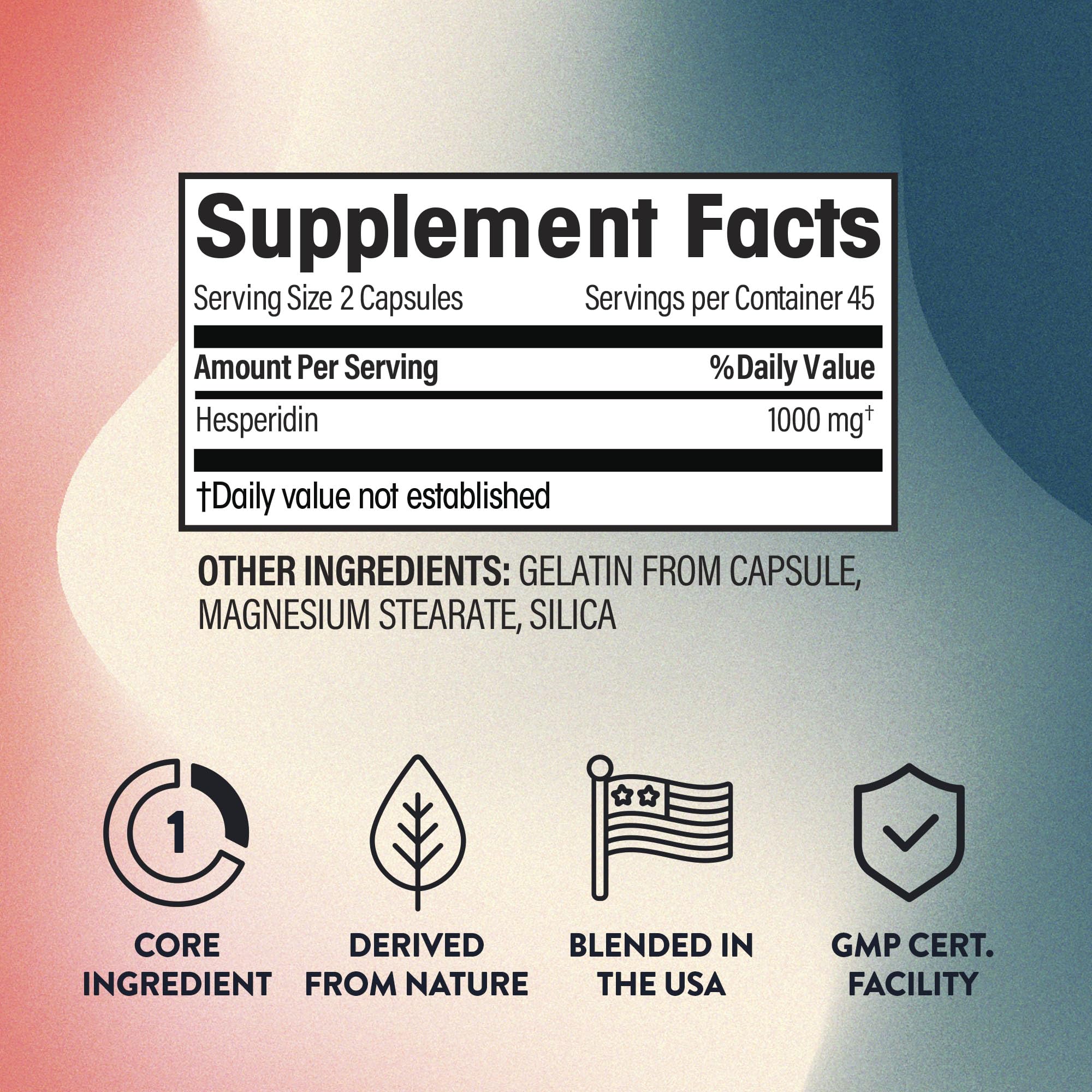 Close-up of hesperidin bottle label
