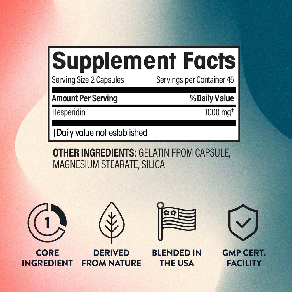Close-up of hesperidin bottle label