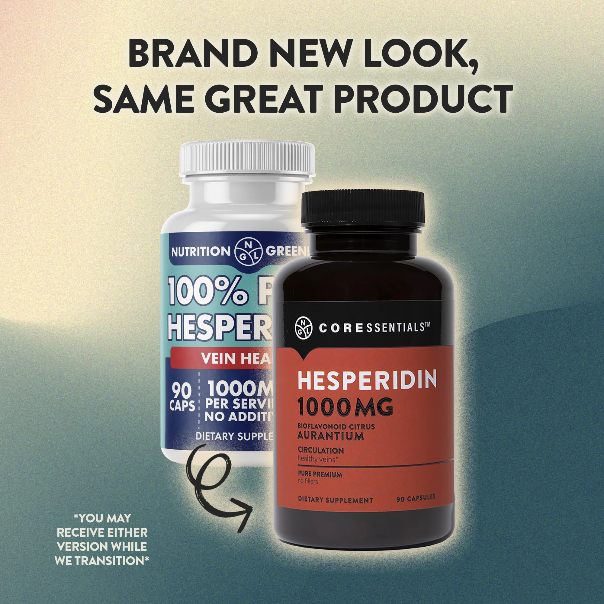 Dietary supplement bottle with citrus imagery