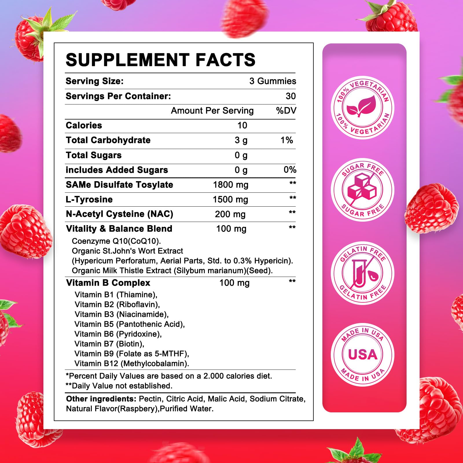 SAM-e gummies ingredients: CoQ10, St. John's Wort, and milk thistle