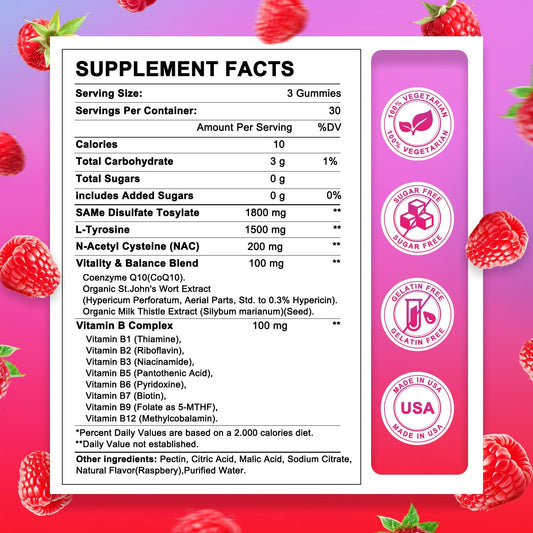 SAM-e gummies ingredients: CoQ10, St. John's Wort, and milk thistle