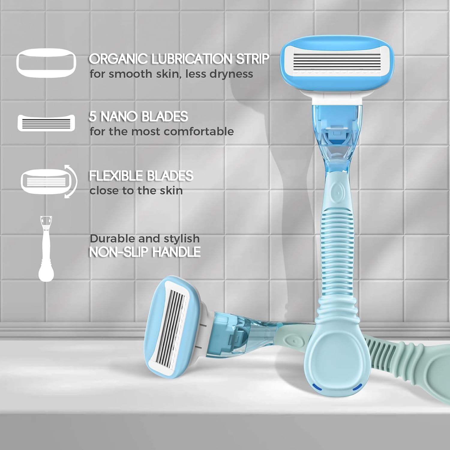 Close-up of HEYAXA 5 nano blades for a cooler shave.