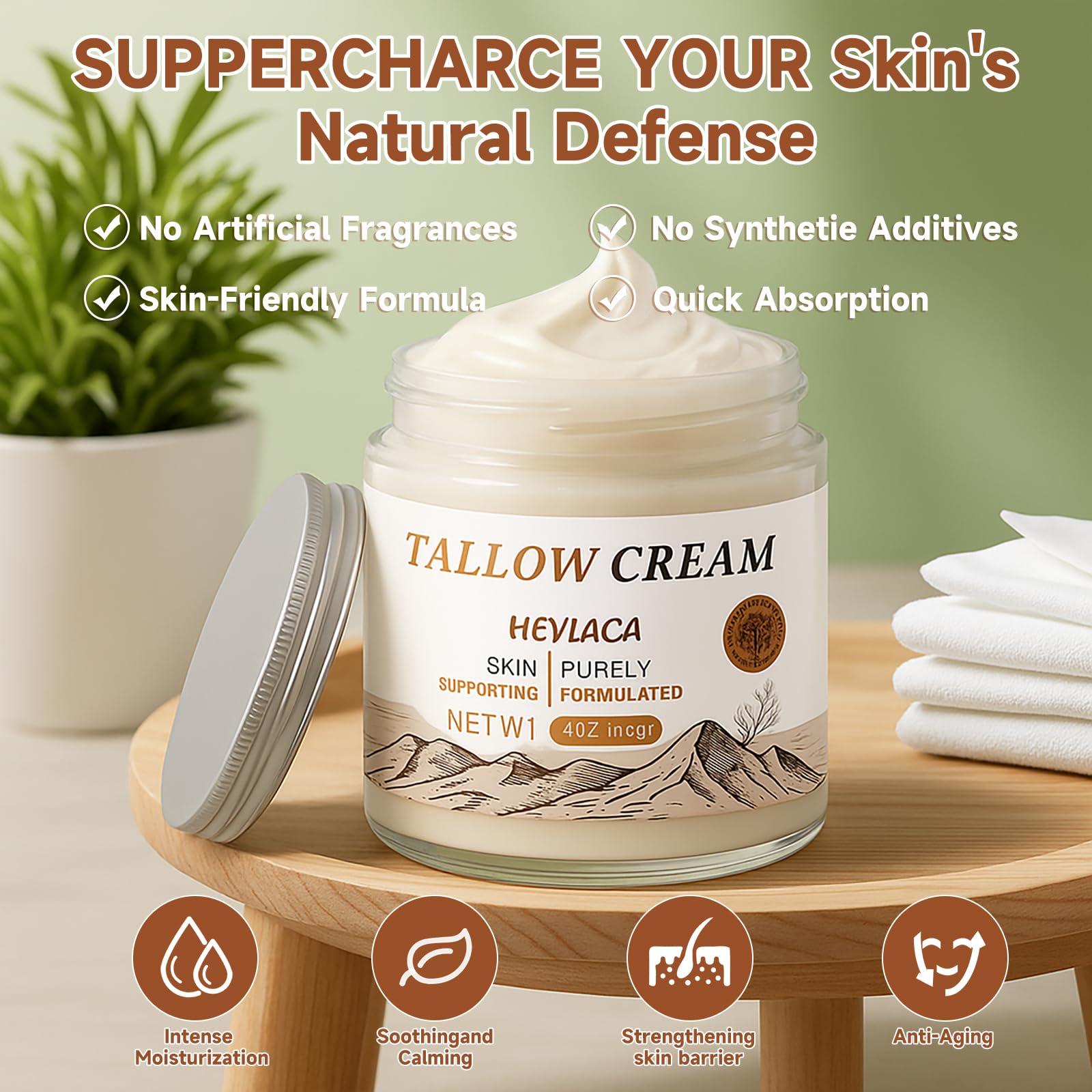 Heylaca tallow bottle pour illustrating fast-absorbing texture.