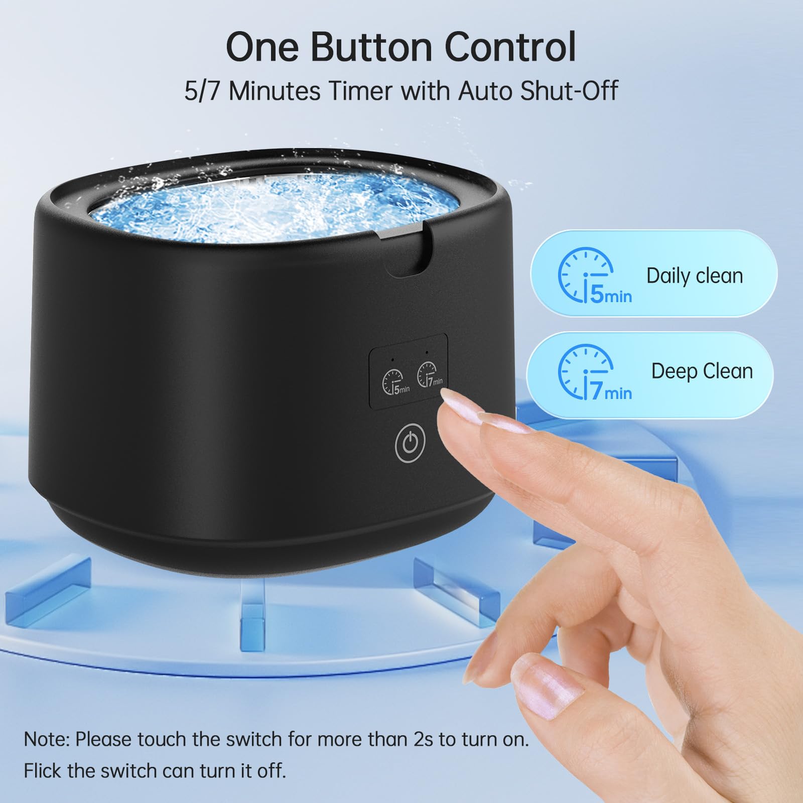 Compact travel-friendly retainer cleaner suitable for dentures and jewelry