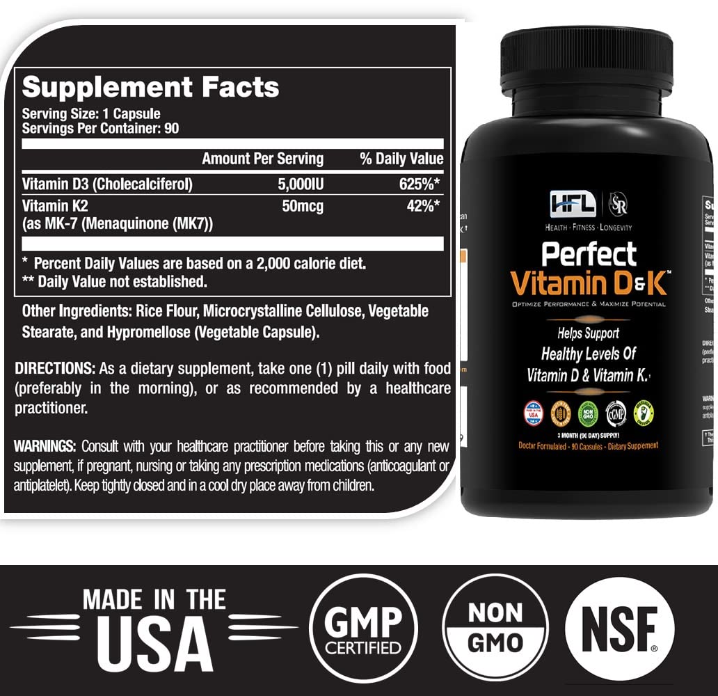 Back view of HFL Perfect Vitamin D&K bottle with supplement facts