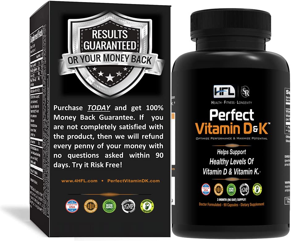 Front view of HFL Perfect Vitamin D&K bottle
