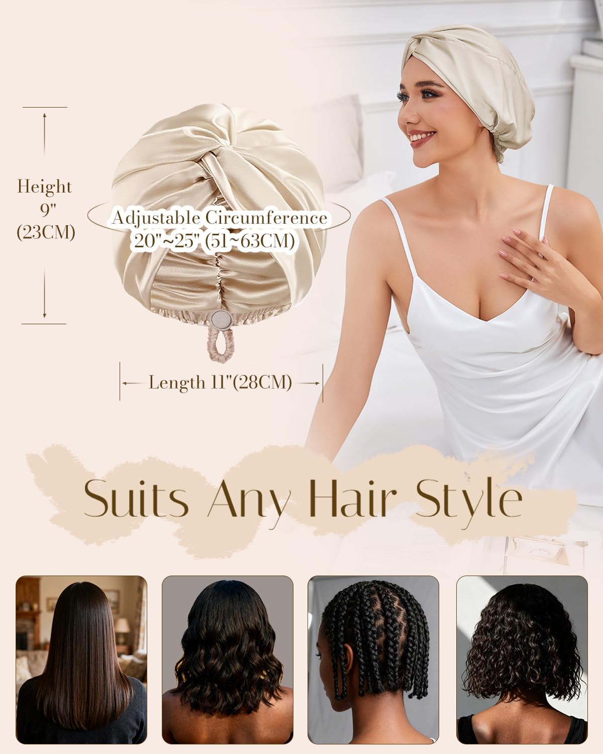 HFRHTGY double-layer satin bonnet on pillows to reduce tangling and breakage.