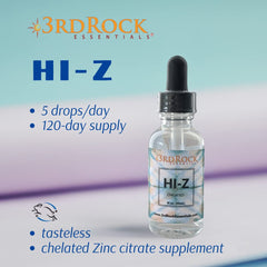 Dropper dispensing HI-Z Zinc liquid immune support from the 1 oz bottle