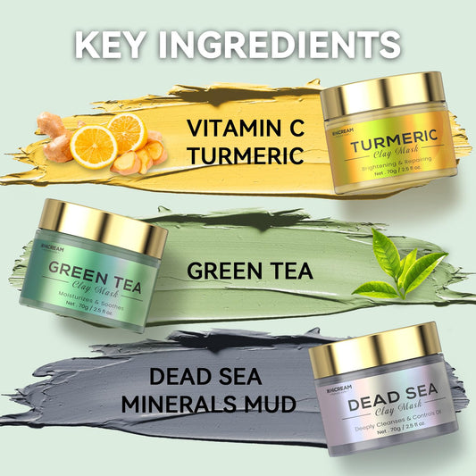 Hicream green tea clay mask showcasing antioxidant benefits for glow.