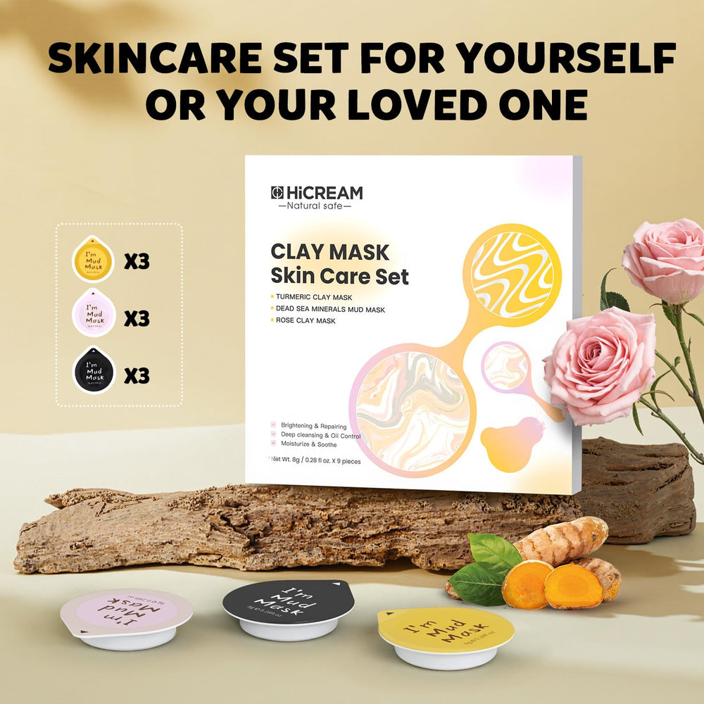 Hicream spa-at-home skincare setup featuring clay masks.