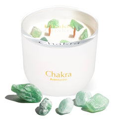 Front view of Hidden Label Healing Crystal Candle with Aventurine and two wooden wicks