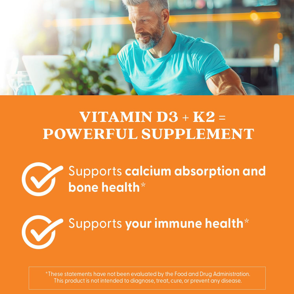 High-dose 5000 IU Vitamin D3 with MK-7 Vitamin K2 capsules