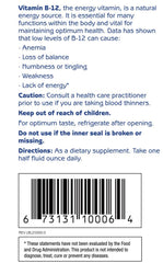 Nutrition and ingredients label for 1st Step Liquid B-12 Tropical Blast