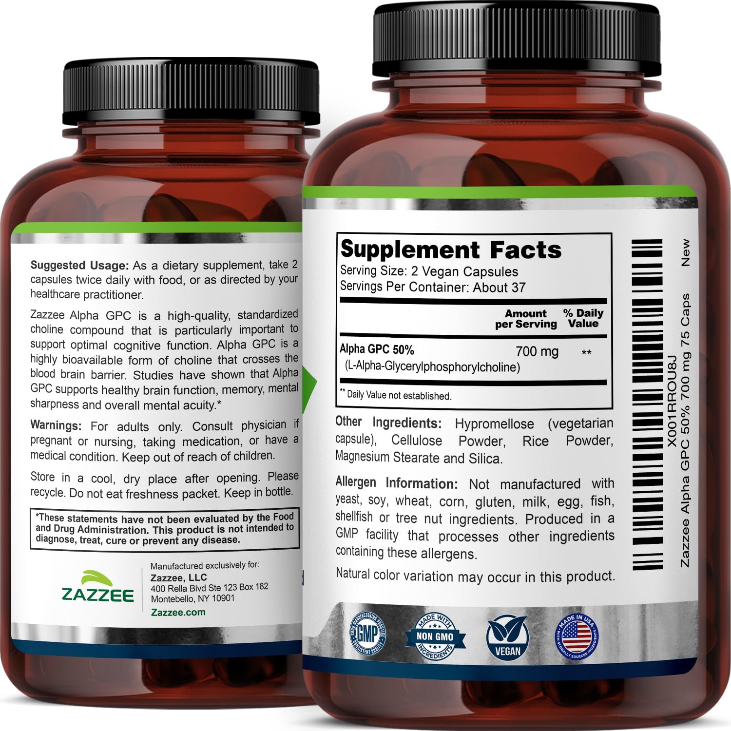 Close-up of high-potency 700 mg Alpha GPC capsule