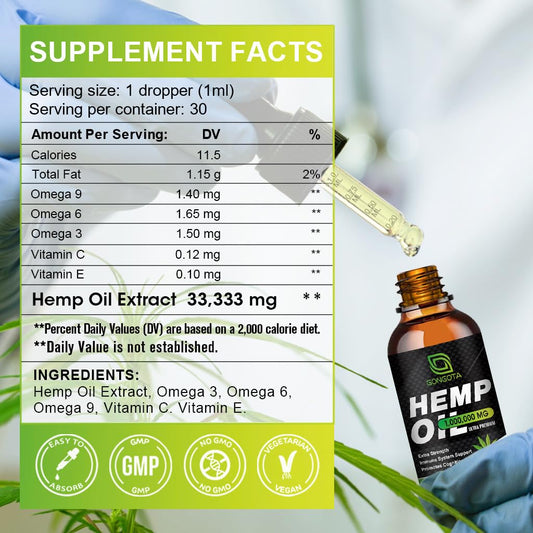 Close-up of high potency hemp oil bottle showing 1,000,000 strength