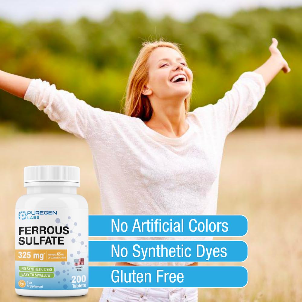 Close-up of high-potency ferrous sulfate iron supplement tablet