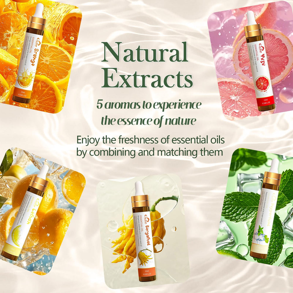 High-quality, pure essential oils derived by cold-pressing or steam distillation