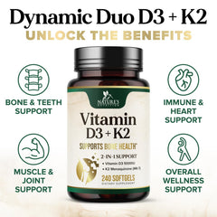 High-strength D3 K2 softgels, 5000 IU