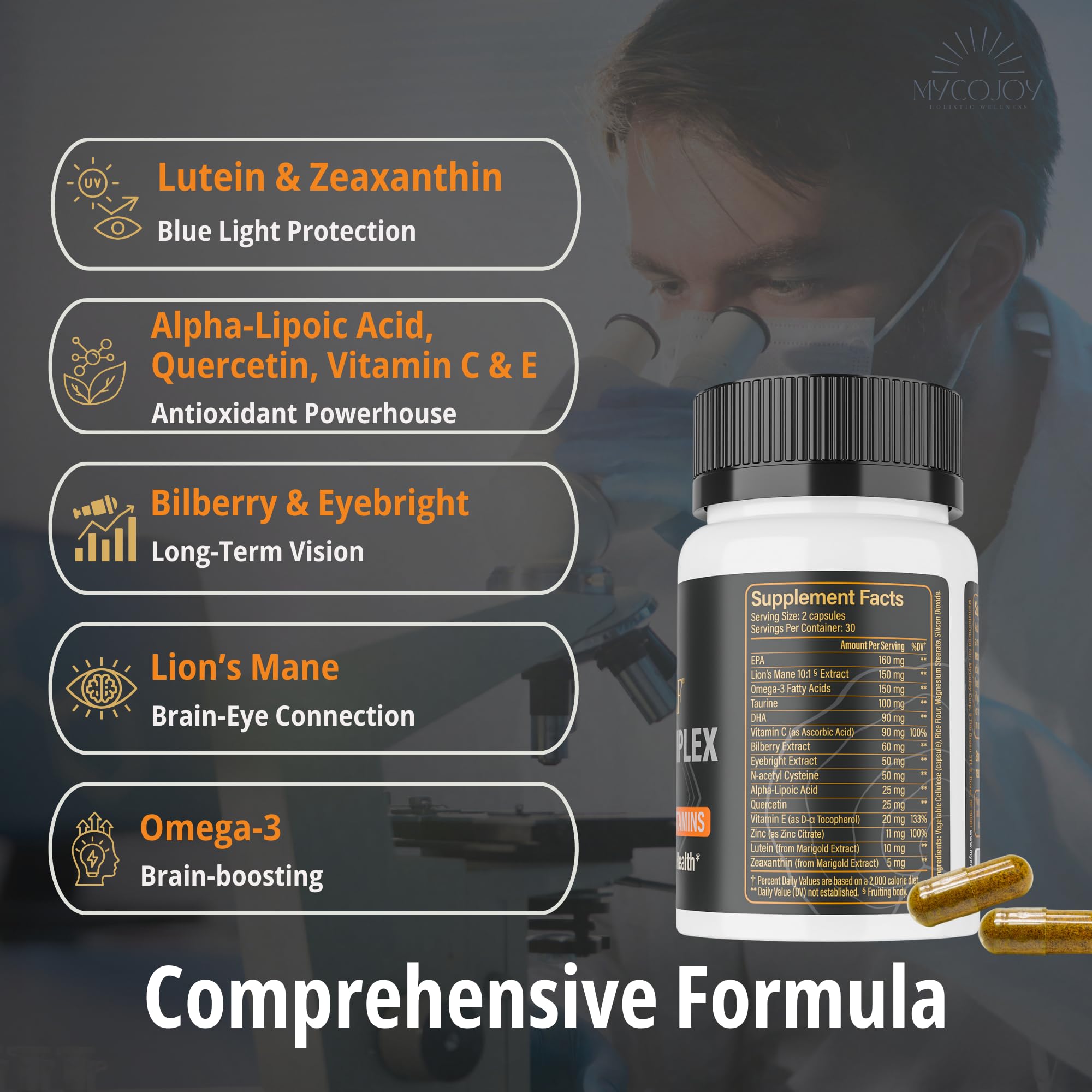 Lion’s Mane, Bilberry Extract, and Eyebright for visual clarity