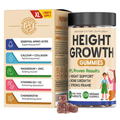 HighSpot Height Growth Gummies bottle close-up with colorful chews for growth support