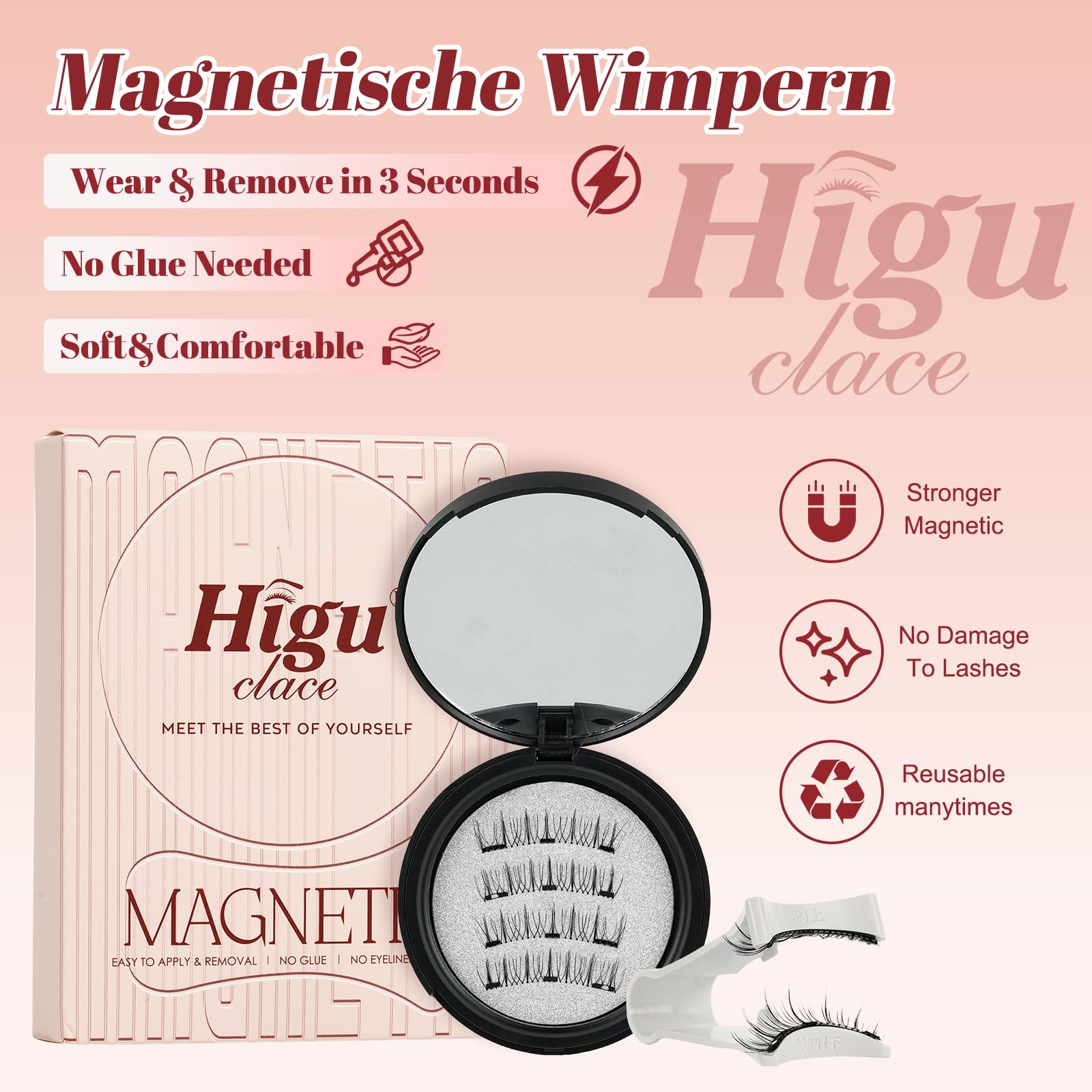 Compact packaging with built-in mirror for on-the-go.